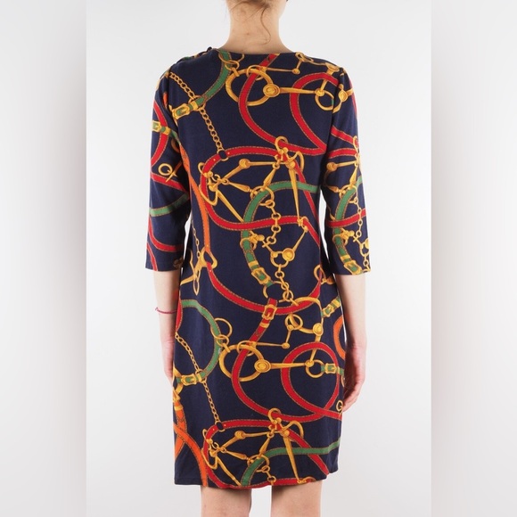 Lauren Ralph Lauren Equestrian Chain Print Shift Dress Navy Size 2X 3/4 Sleeve - Picture 2 of 7